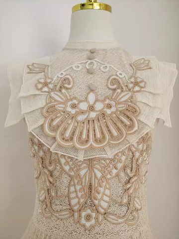 A line High Neckline Lace Vacation Dress Tulle Short Women Dresses SD138